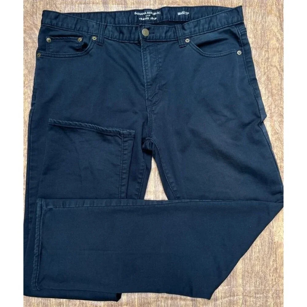 Banana Republic Travel Jean Mens 36x32 Slim Fit Navy Blue Stretch Denim